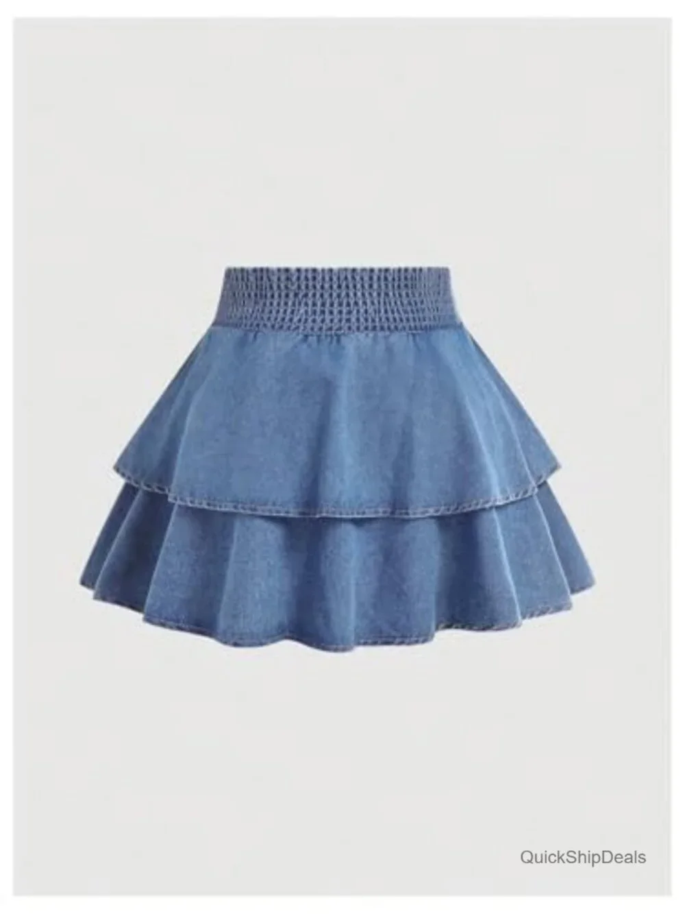 Plus Size Denim Mini Skirt with Bow Knot and Ruffle Hem - High Rise A-Line